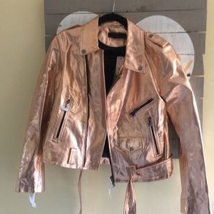 Zara Woman Rose Gold Leather Jacket Large